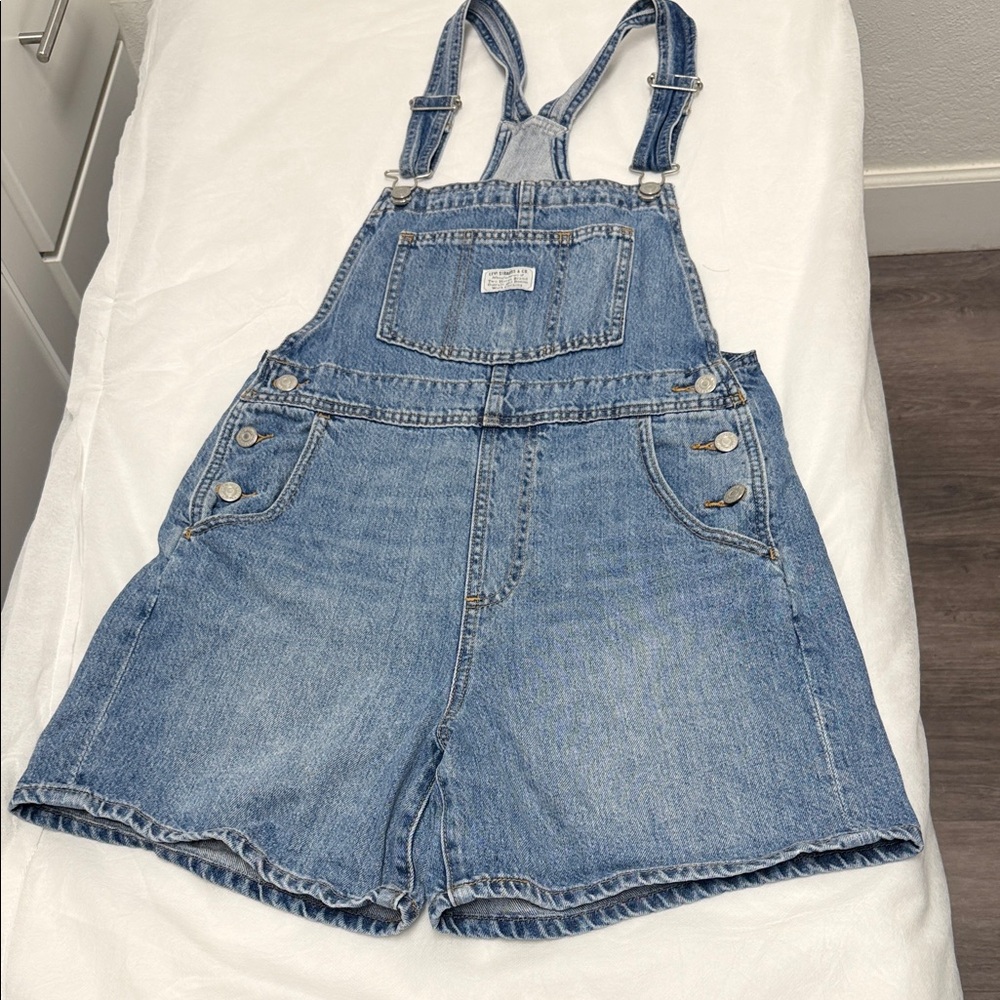 Levi's Oversized Light Blue Denim Short Overalls